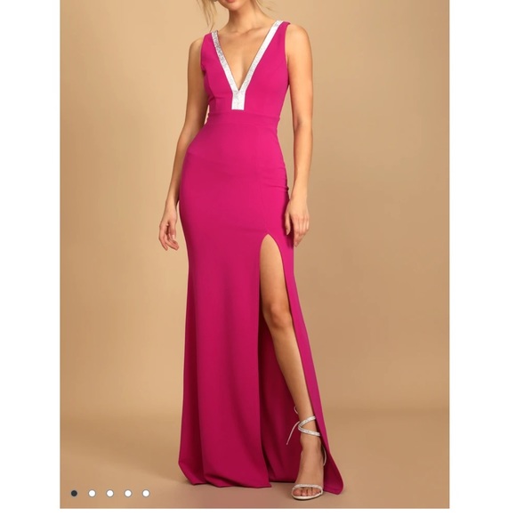 LULUS sz XL Stunned By You Mermaid Maxi Dress Rhinestone Deep VNeck Stretch NEW - Picture 1 of 16